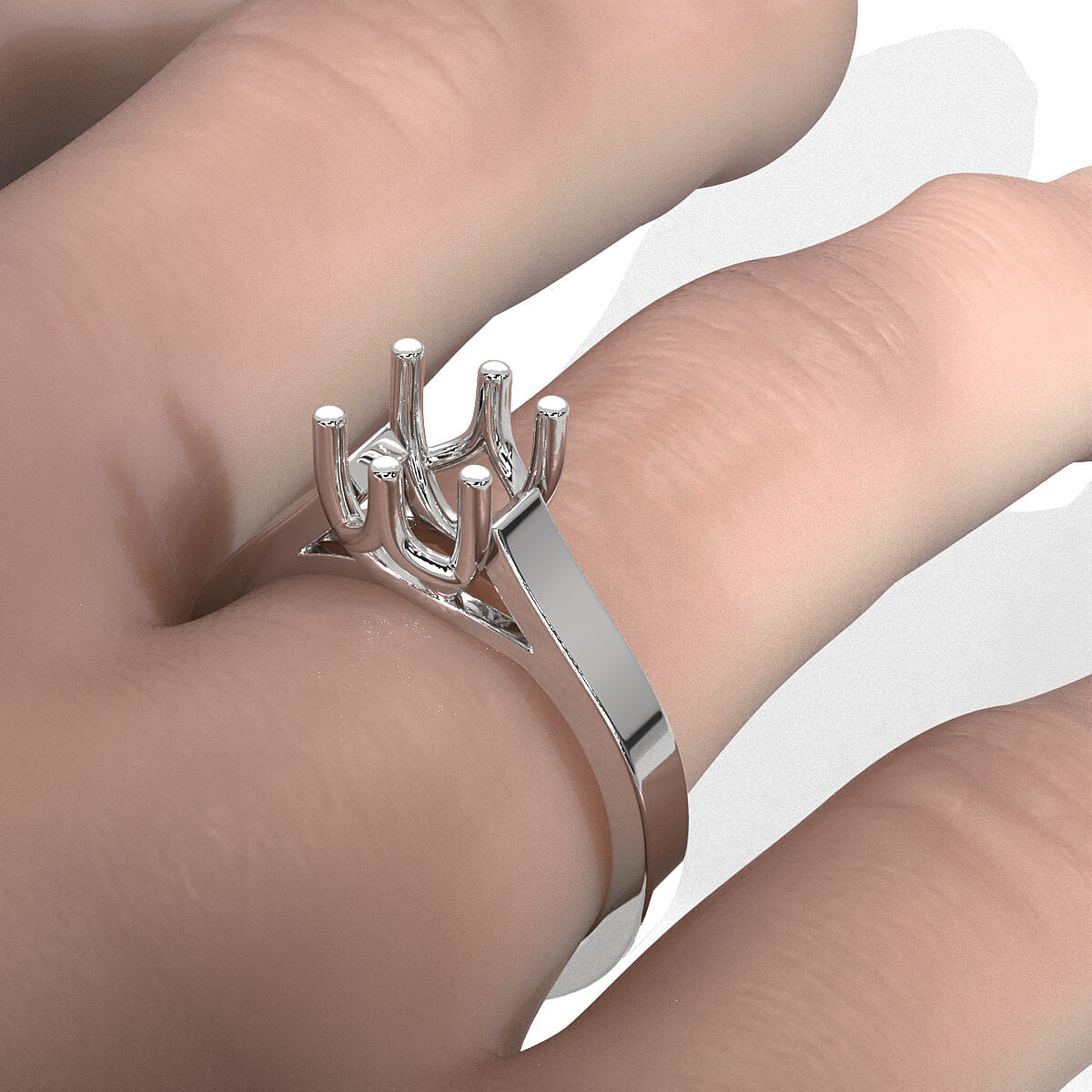 Six Prong Solitaire Trellis Style Semi Mount Engagement Ring Setting